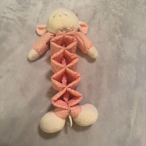 VTG 2000 Oshkosh Toys R Us Musical Crib Pull Toy Pink Polka Dot Lamb Plush - Picture 3 of 4